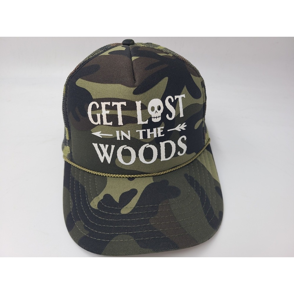 Get Lost In The Woods Camo Rope Mesh Trucker Snapback Hat Cap Skull Men Green
